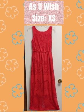 Orangeish Red Sleeveless Lace Maxi Dress -  Women